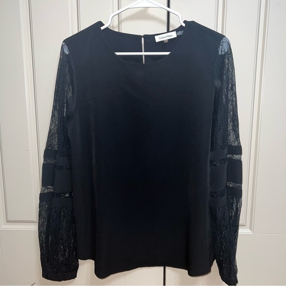 Calvin Klein Tops - Calvin Klein Black Long Sleeve Lace Blouse Size Medium